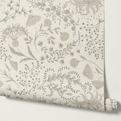 Rosette Nostalgic Wildflower Meadow Neutral Beige Wallpaper