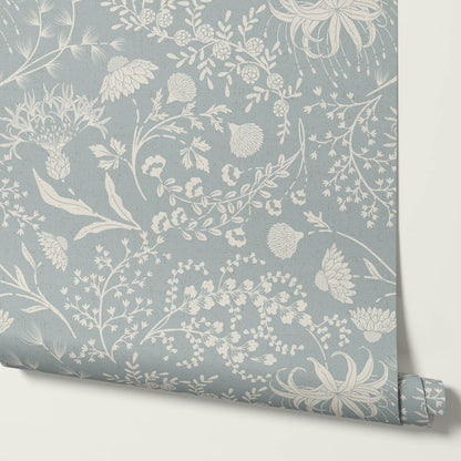 Rosette Nostalgic Wildflower Meadow Sea Glass Ivory Wallpaper