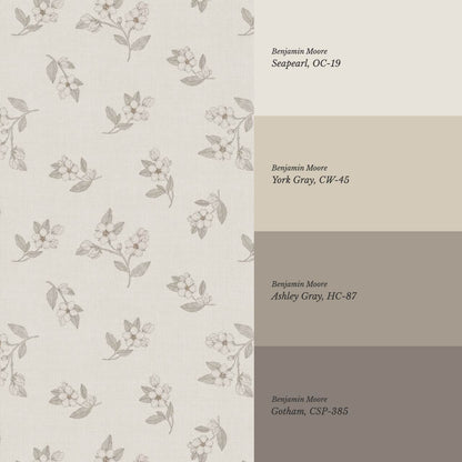 Rosina Apple Grove Neutral Beige Gray Wallpaper