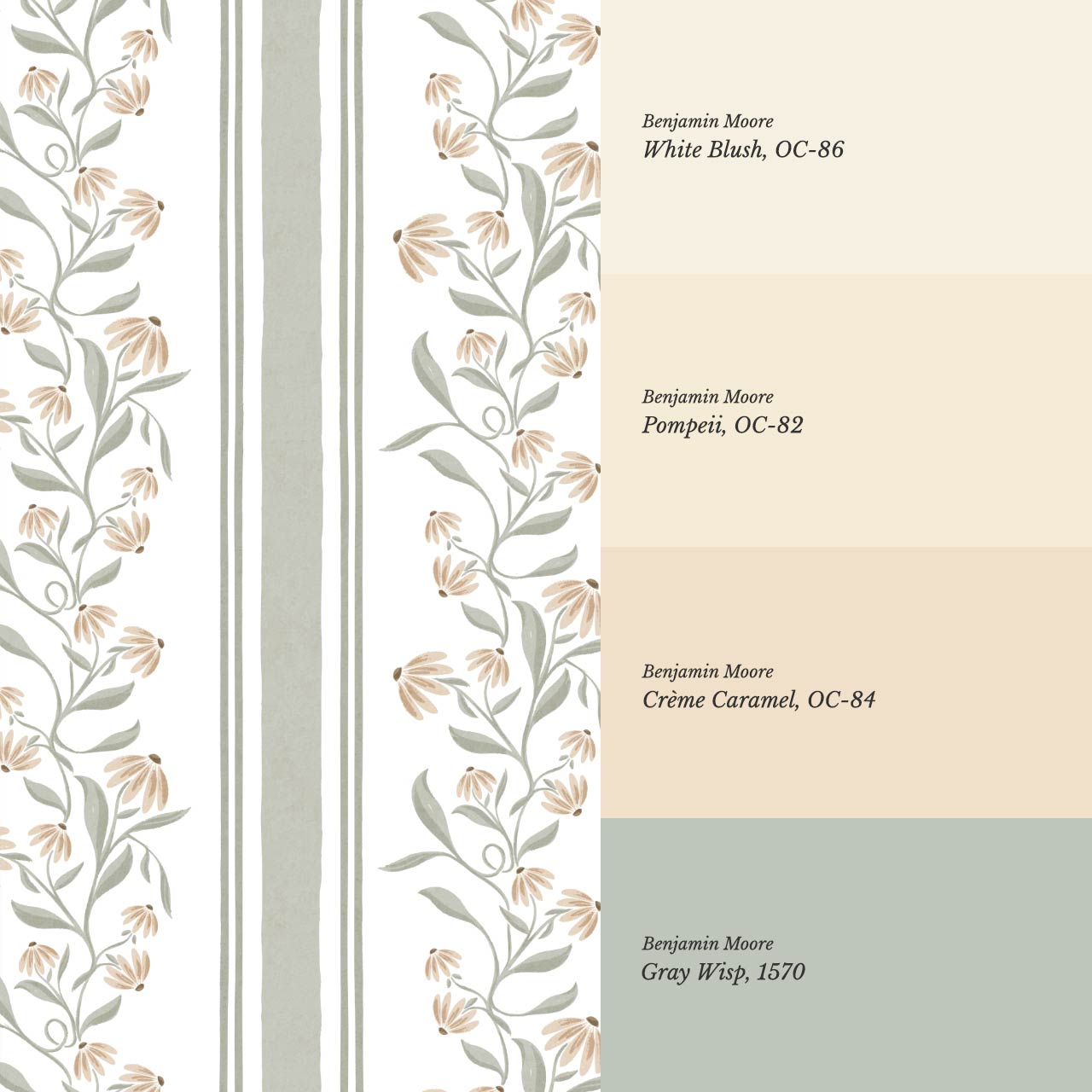 Rumi Climbing Coneflowers Sage Off-White Wallpaper