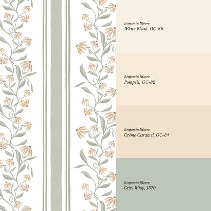 Rumi Climbing Coneflowers Sage Off-White Wallpaper