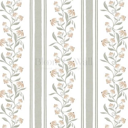 Rumi Climbing Coneflowers Sage Off-White Wallpaper