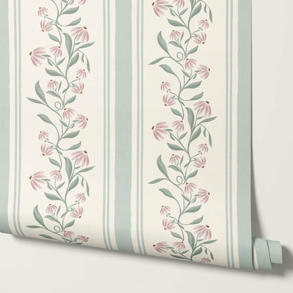 Rumi Climbing Coneflowers Butter Sage Wallpaper