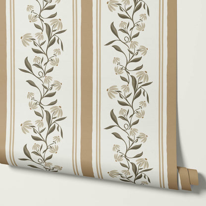 Rumi Climbing Coneflowers Grey Brown Wallpaper