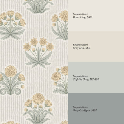 Runa Retro Prairie Folk Flower Honey Ivory Wallpaper