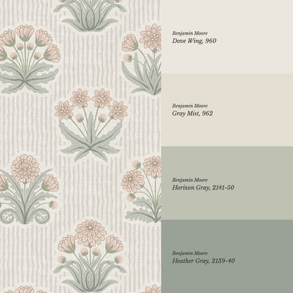 Runa Retro Prairie Folk Flower Pale Coral Ivory Wallpaper