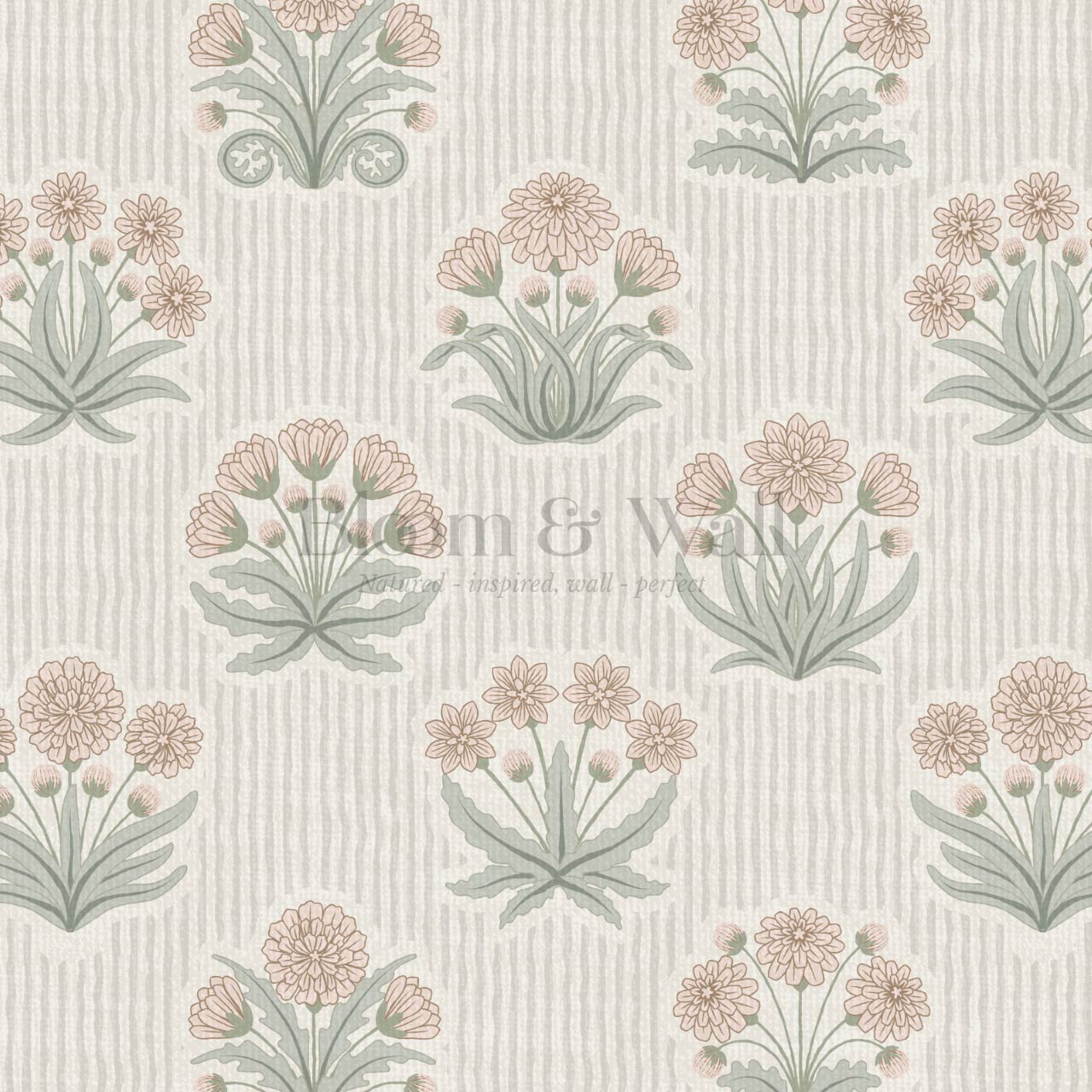 Runa Retro Prairie Folk Flower Pale Coral Ivory Wallpaper