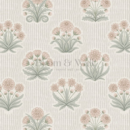 Runa Retro Prairie Folk Flower Pale Coral Ivory Wallpaper