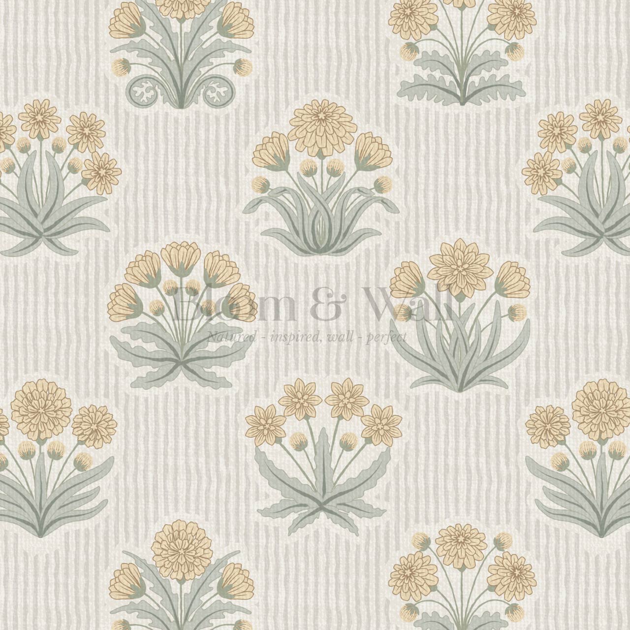 Runa Retro Prairie Folk Flower Honey Ivory Wallpaper