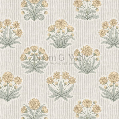 Runa Retro Prairie Folk Flower Honey Ivory Wallpaper