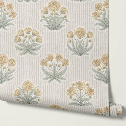 Runa Retro Prairie Folk Flower Honey Ivory Wallpaper