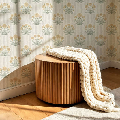 Runa Retro Prairie Folk Flower Honey Ivory Wallpaper