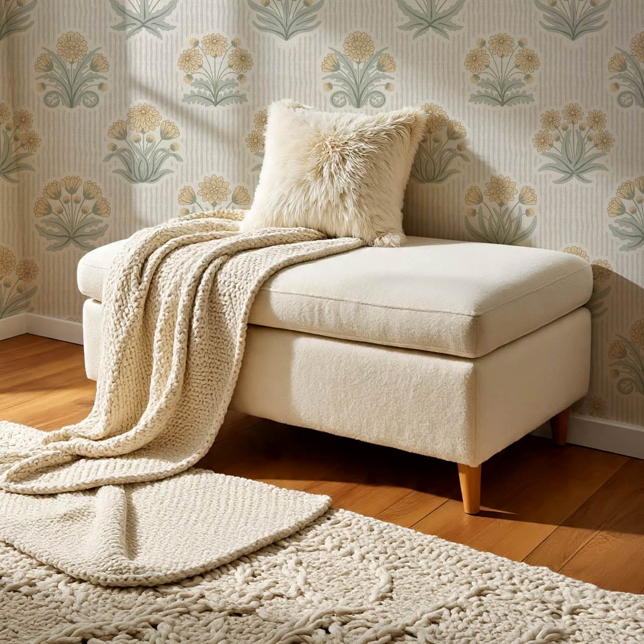 Runa Retro Prairie Folk Flower Honey Ivory Wallpaper