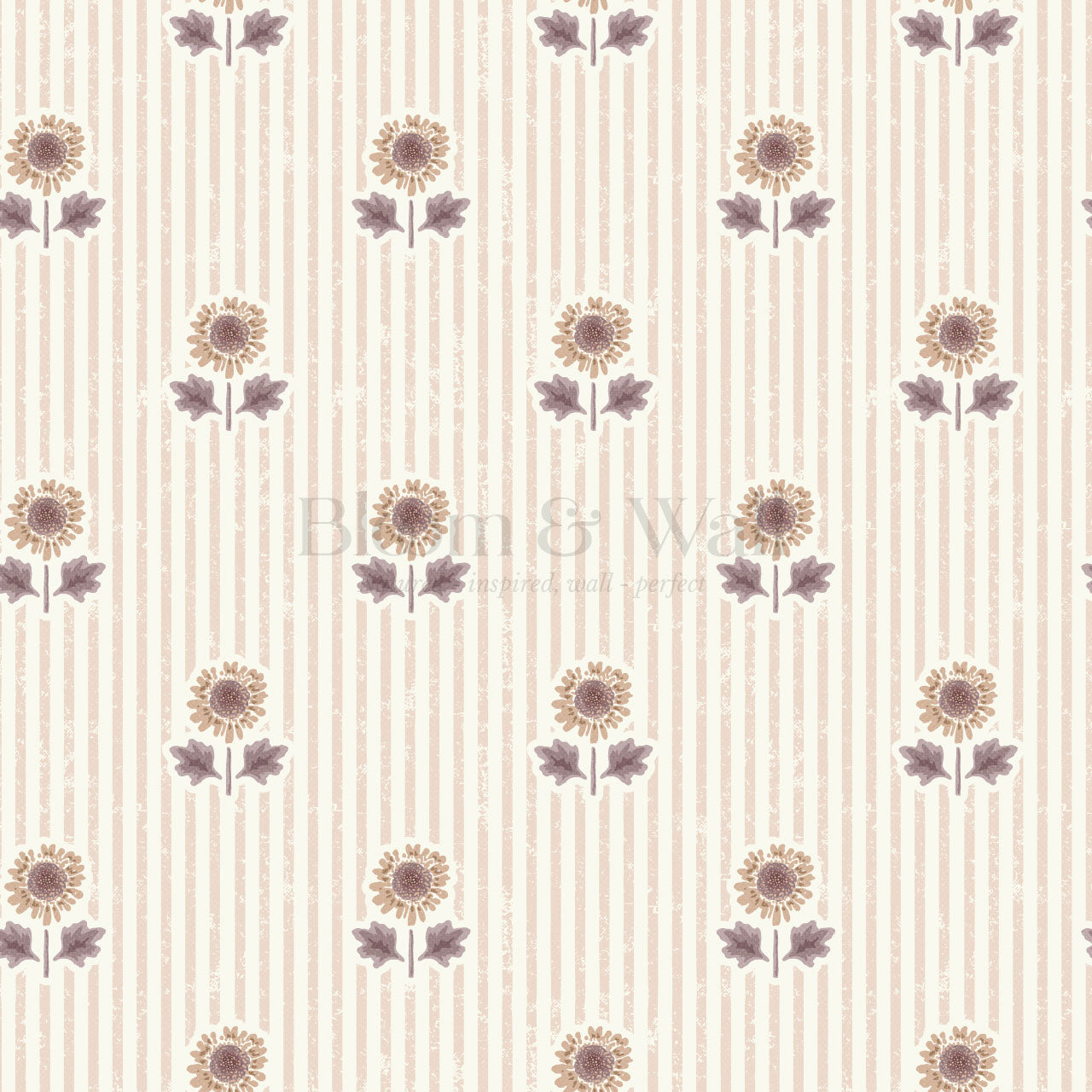 Ruth Floral Textured Stripes Mauve Wallpaper