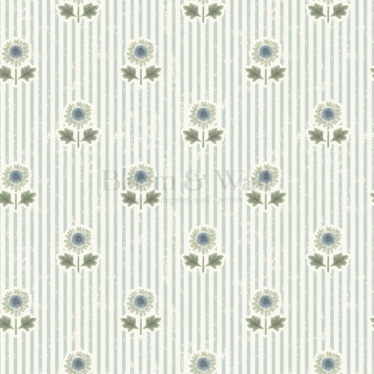 Ruth Floral Textured Stripes Sage Wallpaper