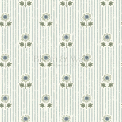 Ruth Floral Textured Stripes Sage Wallpaper