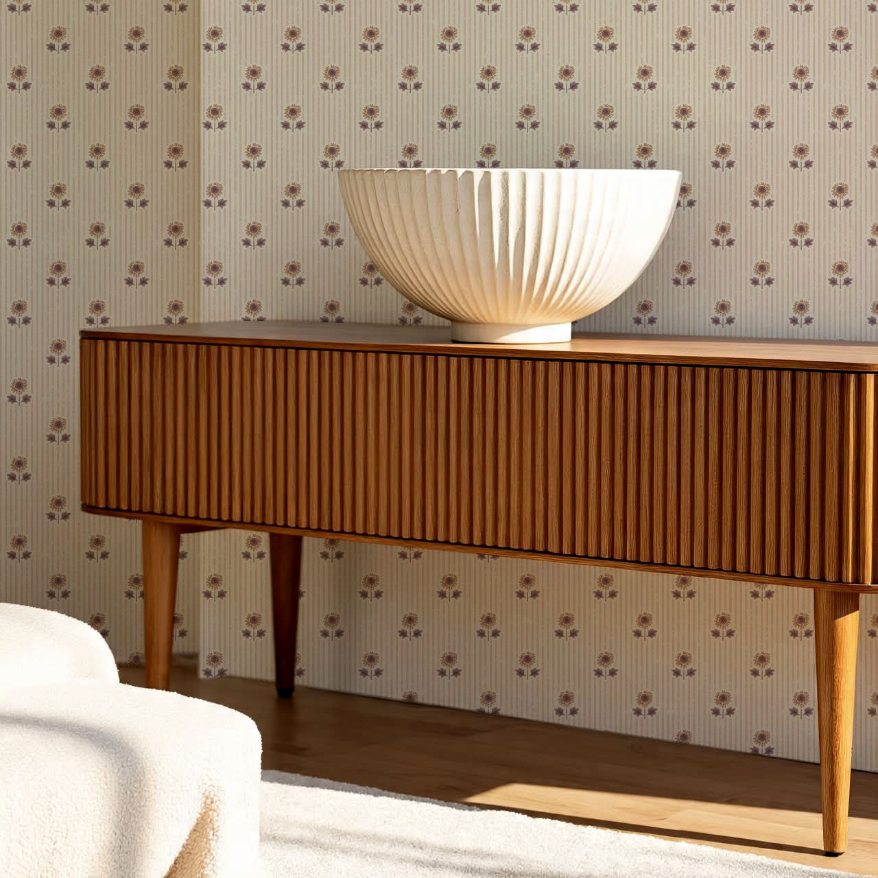 Ruth Floral Textured Stripes Mauve Wallpaper