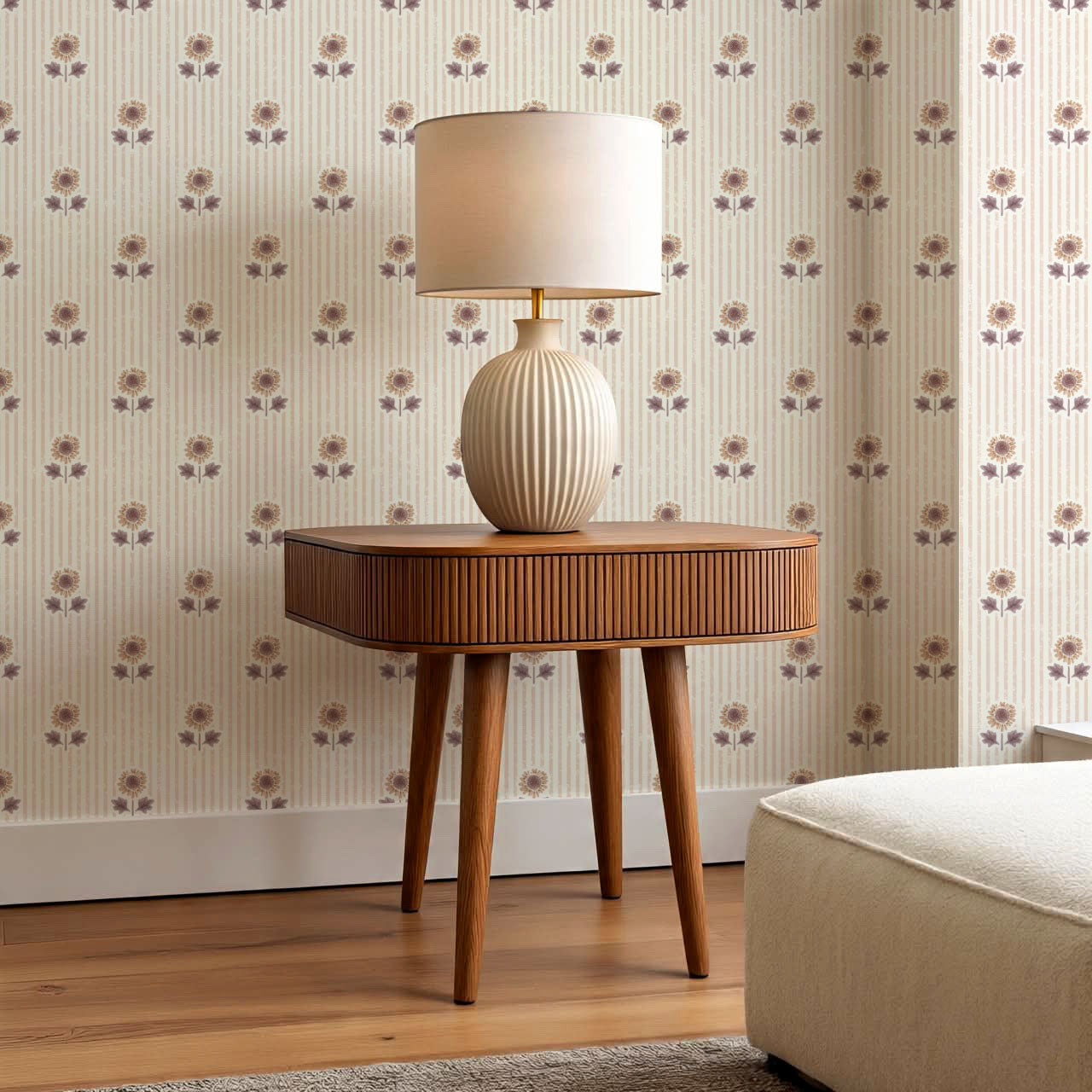 Ruth Floral Textured Stripes Mauve Wallpaper