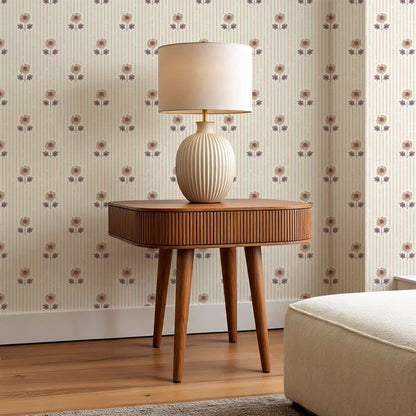 Ruth Floral Textured Stripes Mauve Wallpaper