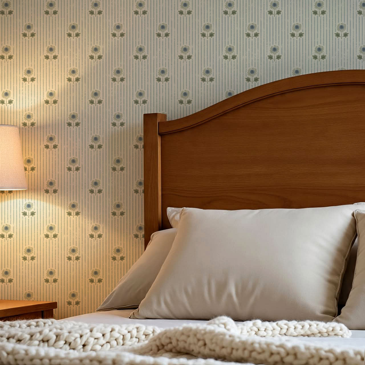 Ruth Floral Textured Stripes Blue Sage Wallpaper