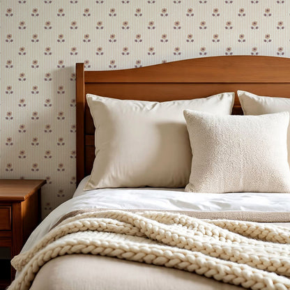 Ruth Floral Textured Stripes Mauve Wallpaper