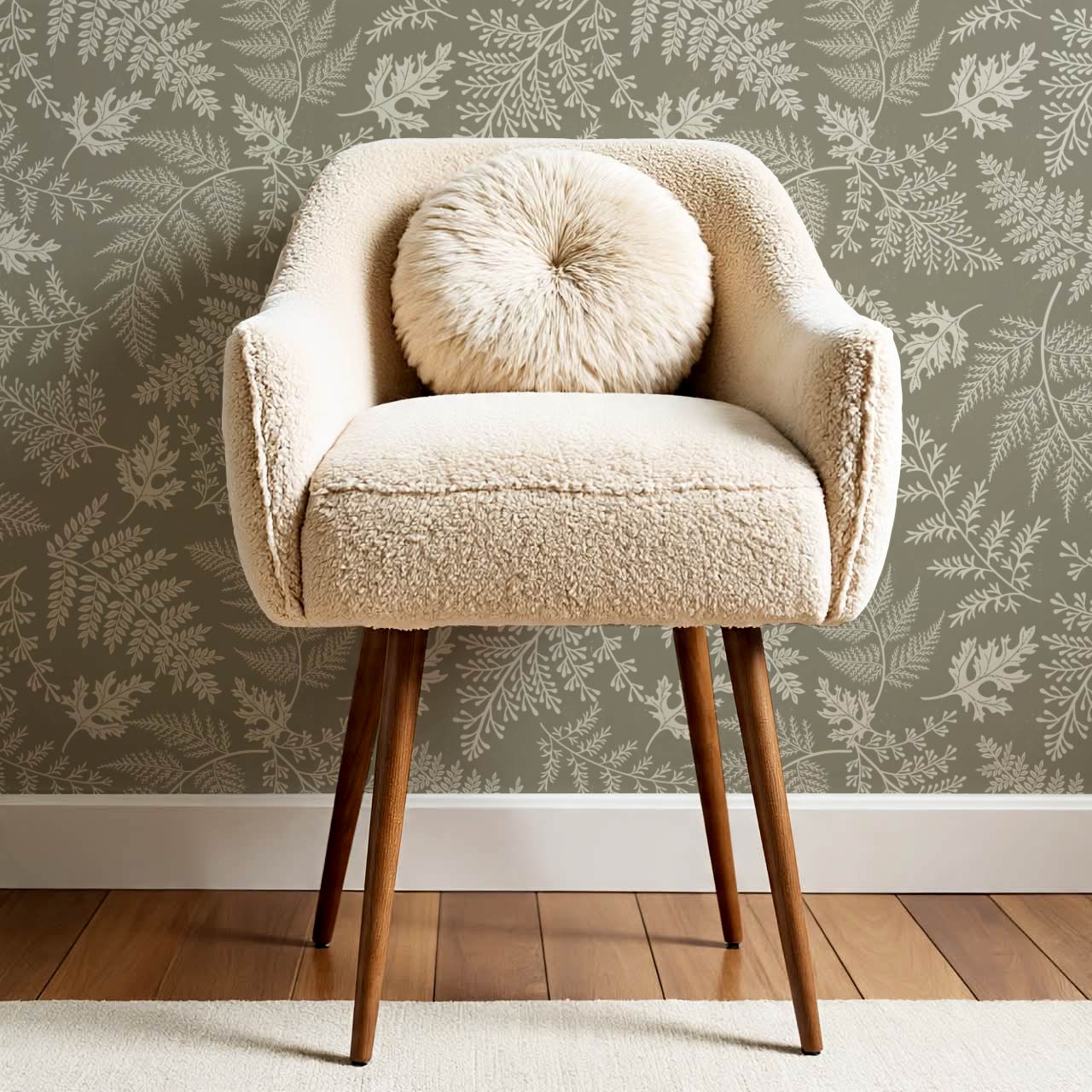 Sabela Woodland Ferns Stone Ivory Wallpaper