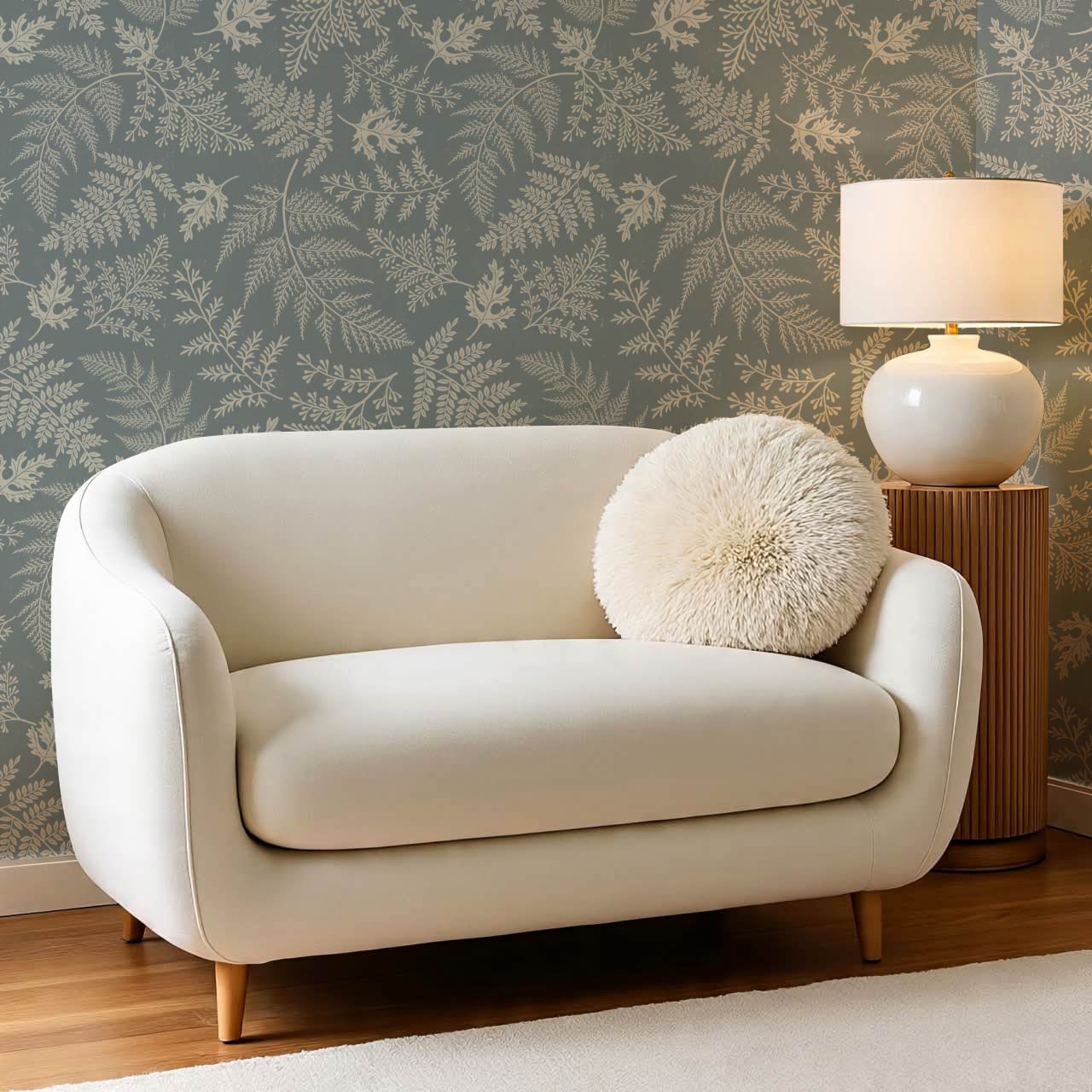 Sabela Woodland Ferns Sea Glass Ivory Wallpaper