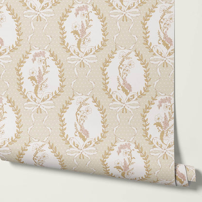 Saioa Rosie Posie Beige Cream Honey Wallpaper
