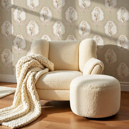 Saioa Rosie Posie Taupe Cream Plum Wallpaper