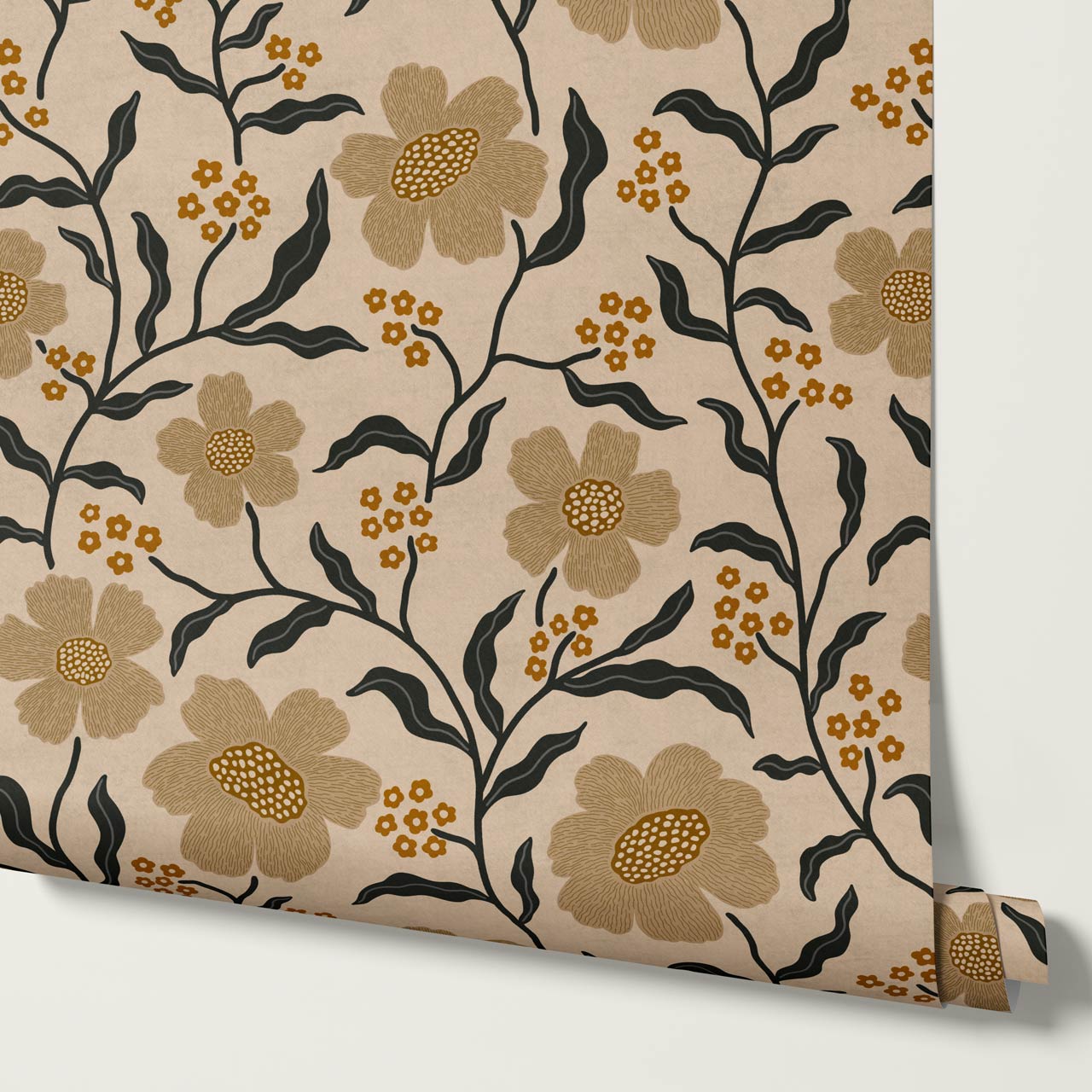 Salma Bloomery Vines Beige Brown Wallpaper