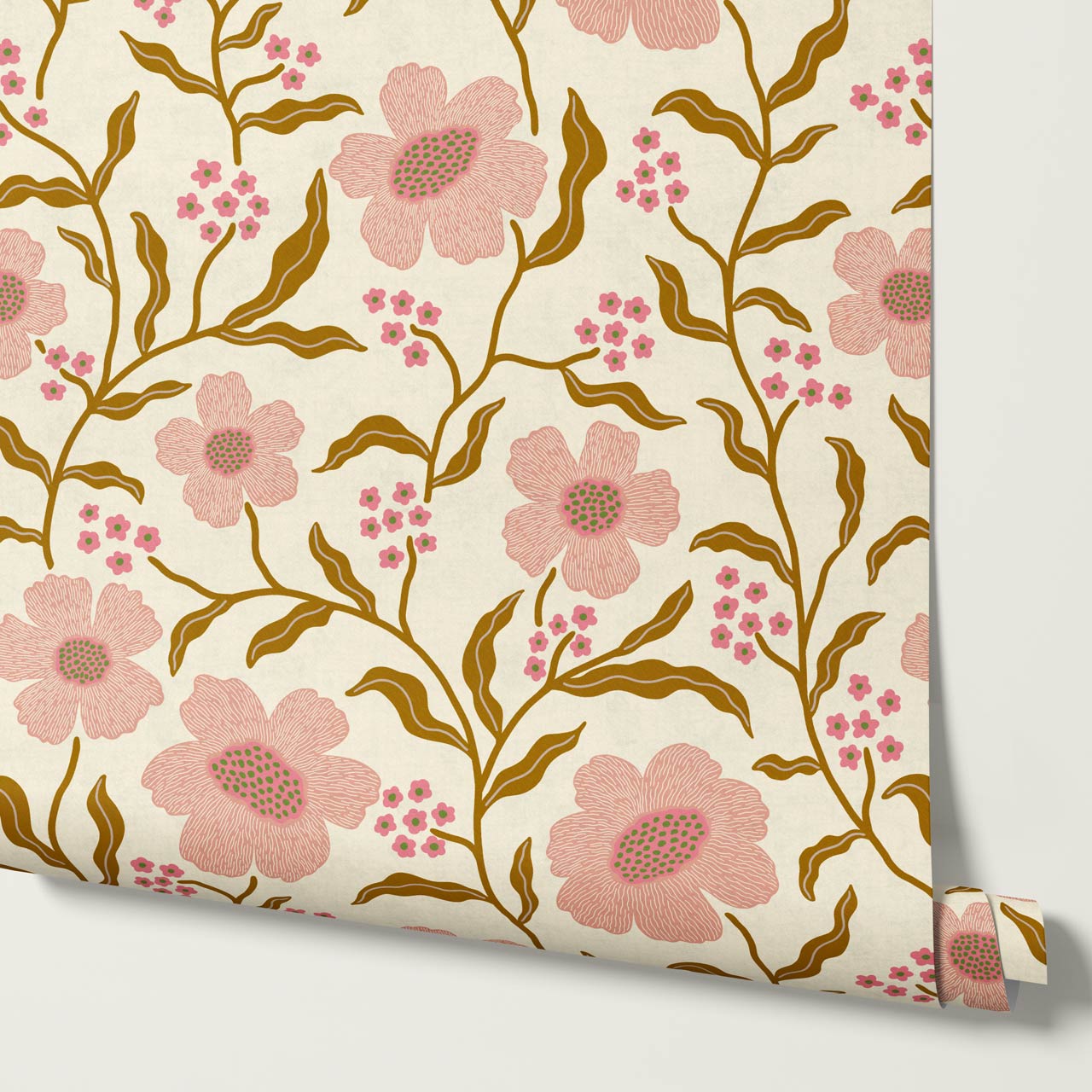 Salma Bloomery Vines Pastel Blush Wallpaper