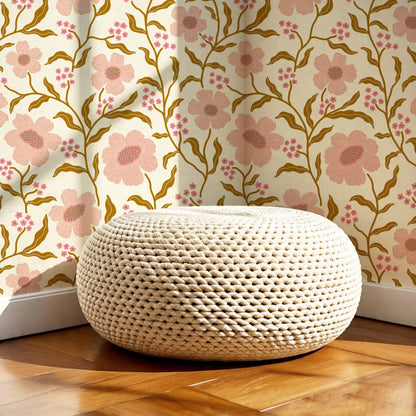 Salma Bloomery Vines Pastel Blush Wallpaper