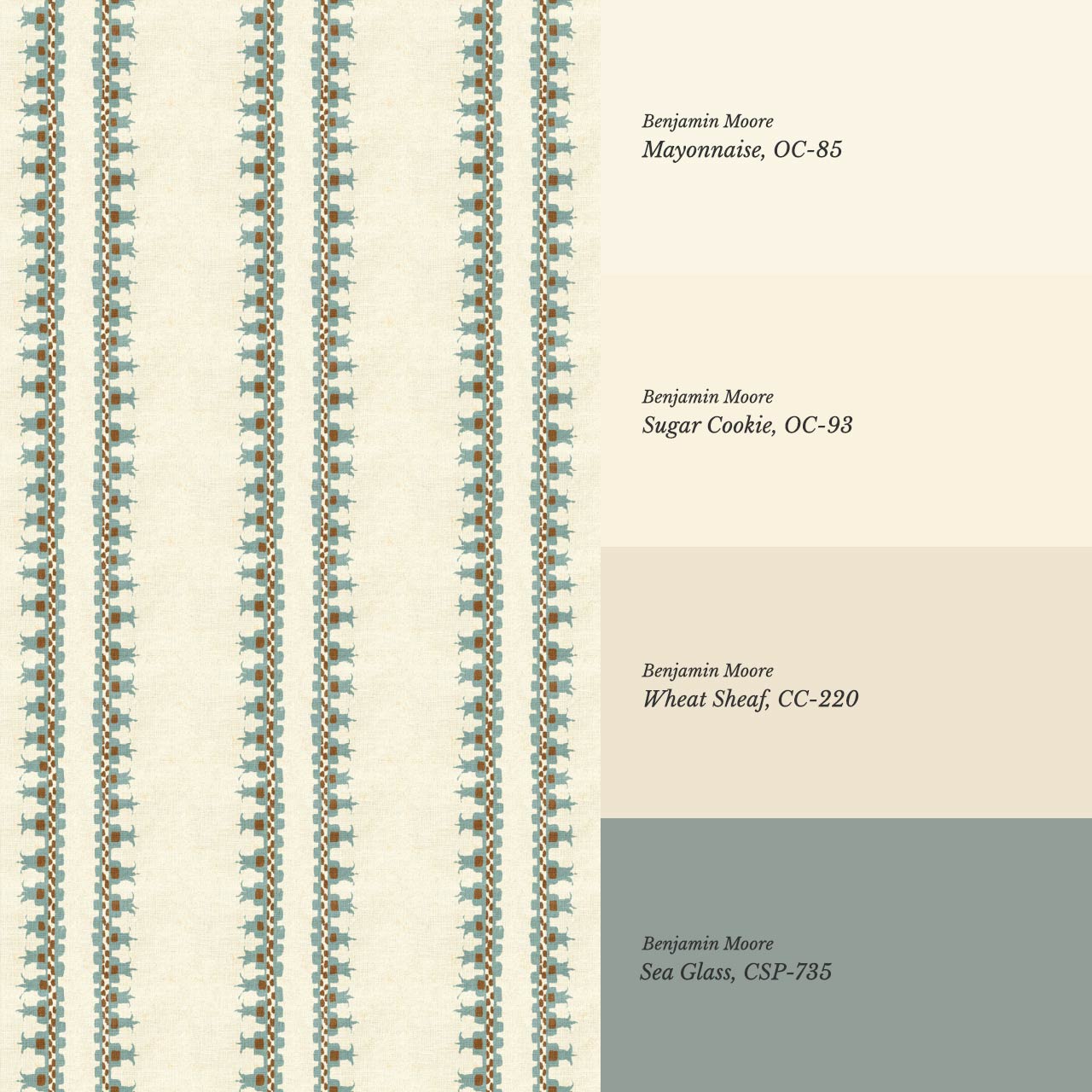 Salvadora Folk Stripes Ivory Teal Wallpaper