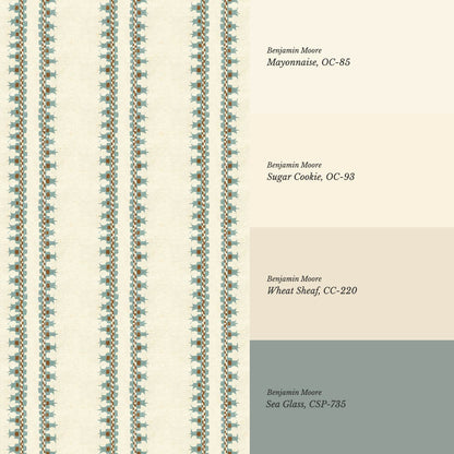 Salvadora Folk Stripes Ivory Teal Wallpaper