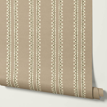 Salvadora Folk Stripes Taupe Cream Wallpaper