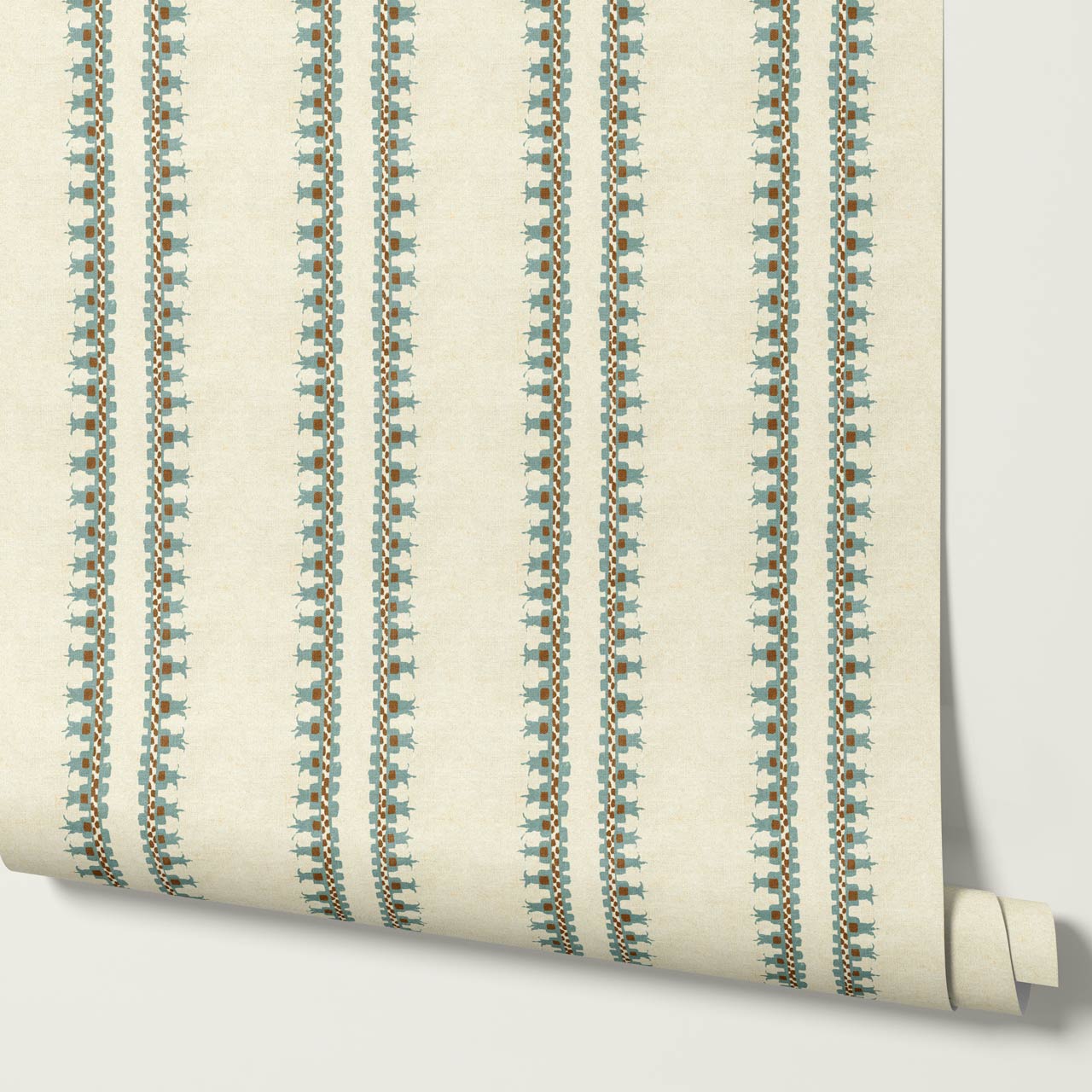 Salvadora Folk Stripes Ivory Teal Wallpaper