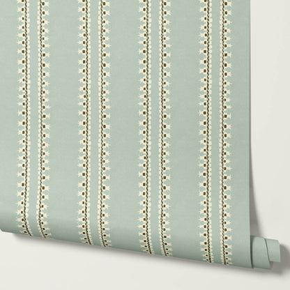 Salvadora Folk Stripes Mint Cream Wallpaper