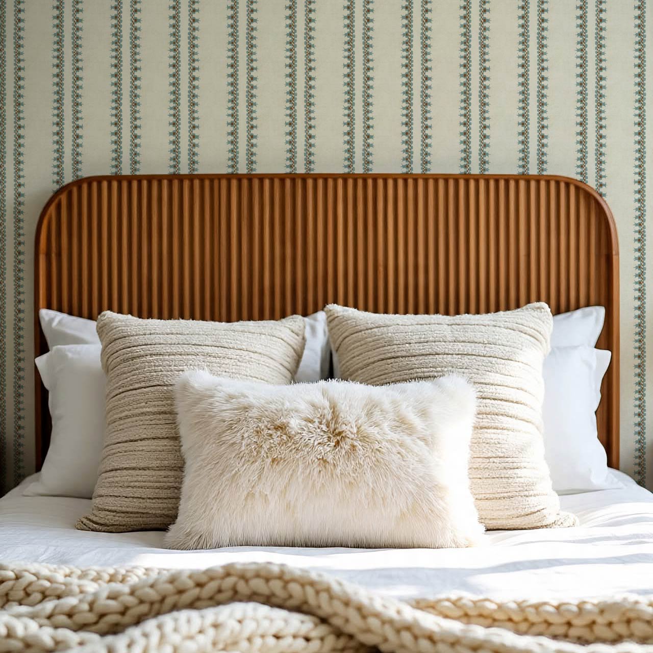 Salvadora Folk Stripes Ivory Teal Wallpaper