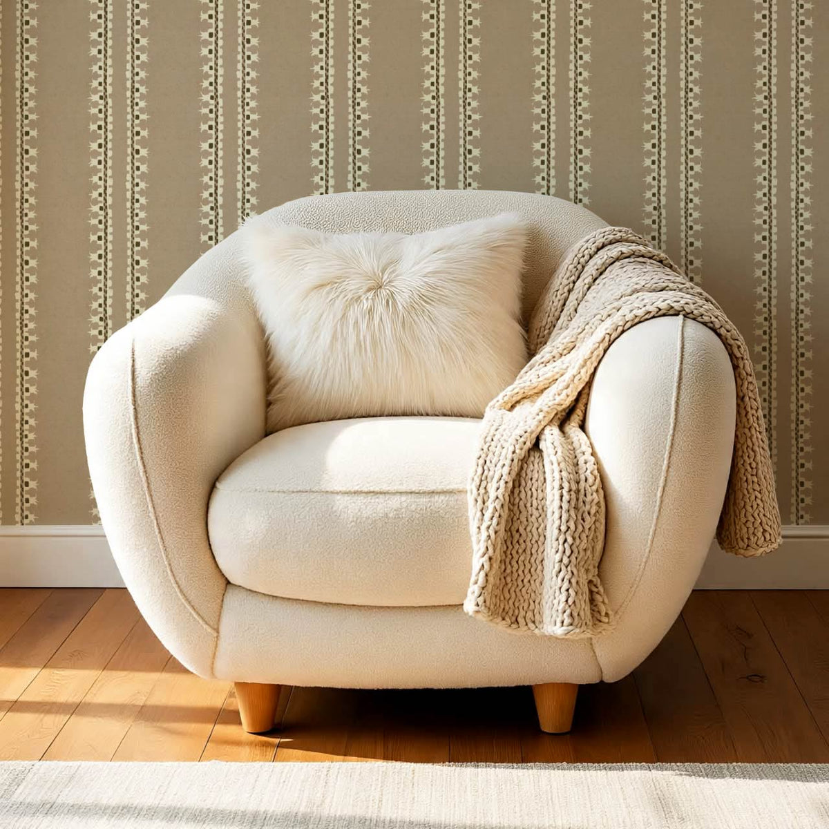 Salvadora Folk Stripes Taupe Cream Wallpaper