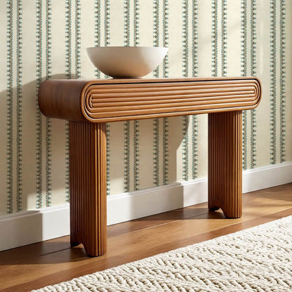 Salvadora Folk Stripes Ivory Teal Wallpaper