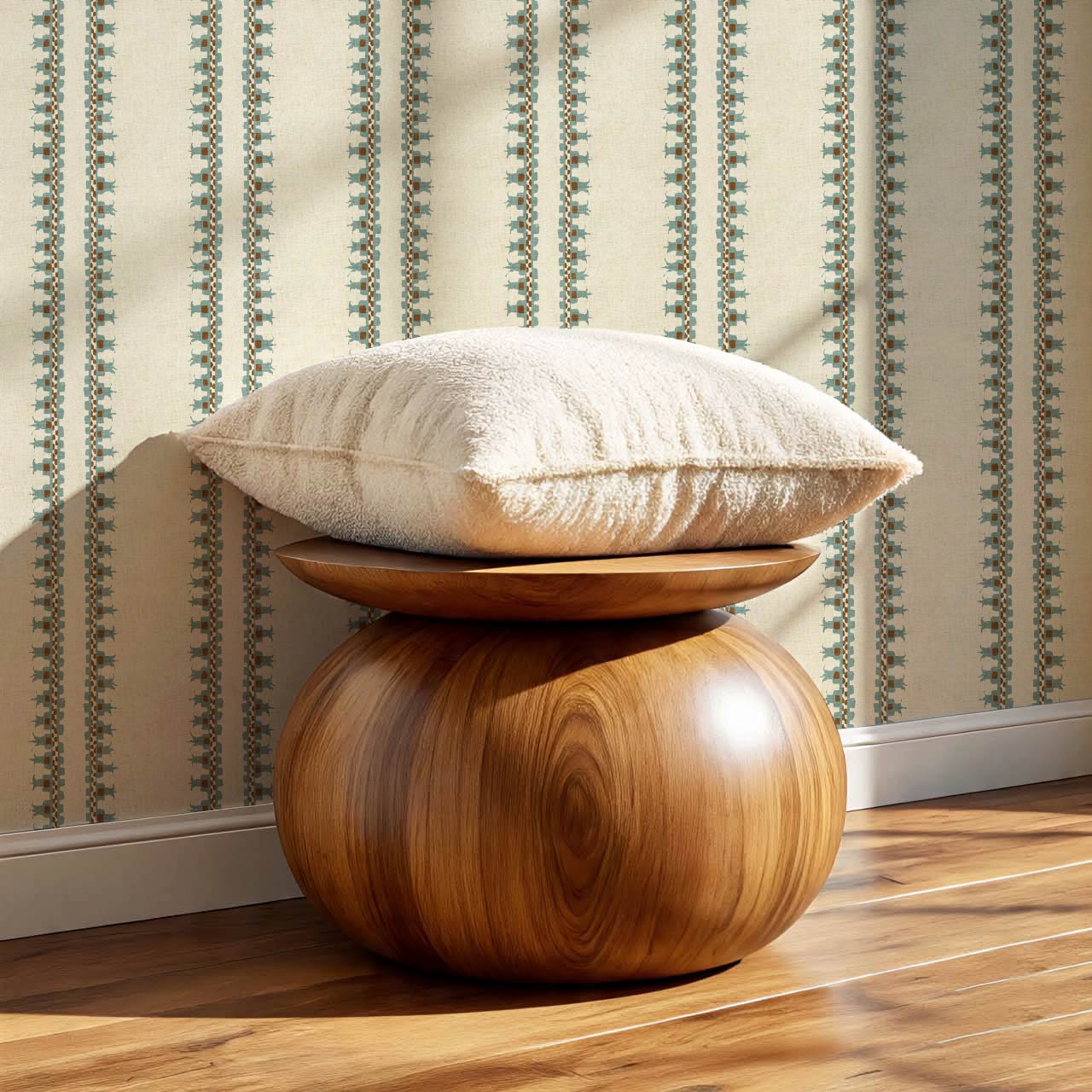 Salvadora Folk Stripes Ivory Teal Wallpaper