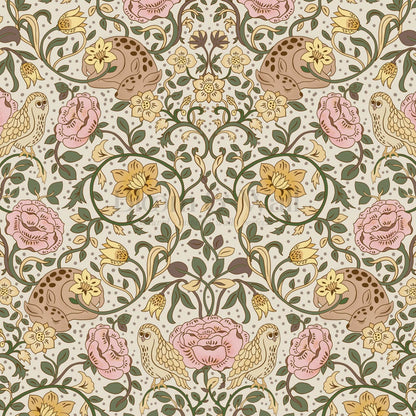 Sarah Deer and Roses Sunny Blush Wallpaper