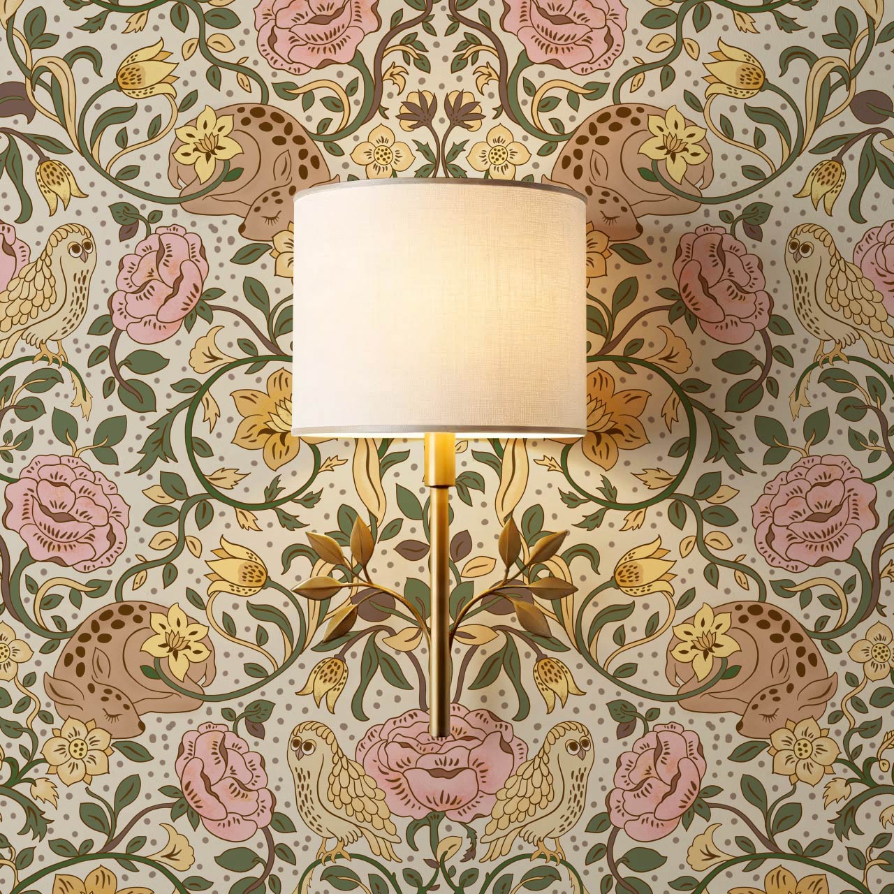 Sarah Deer and Roses Sunny Blush Wallpaper