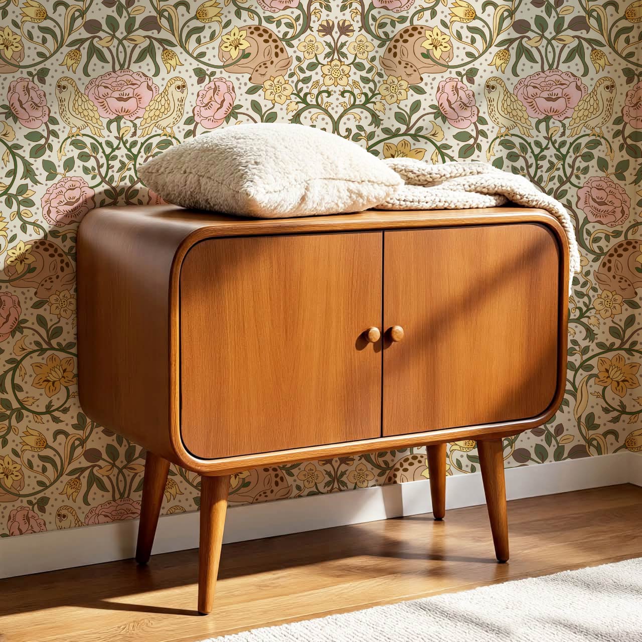 Sarah Deer and Roses Sunny Blush Wallpaper