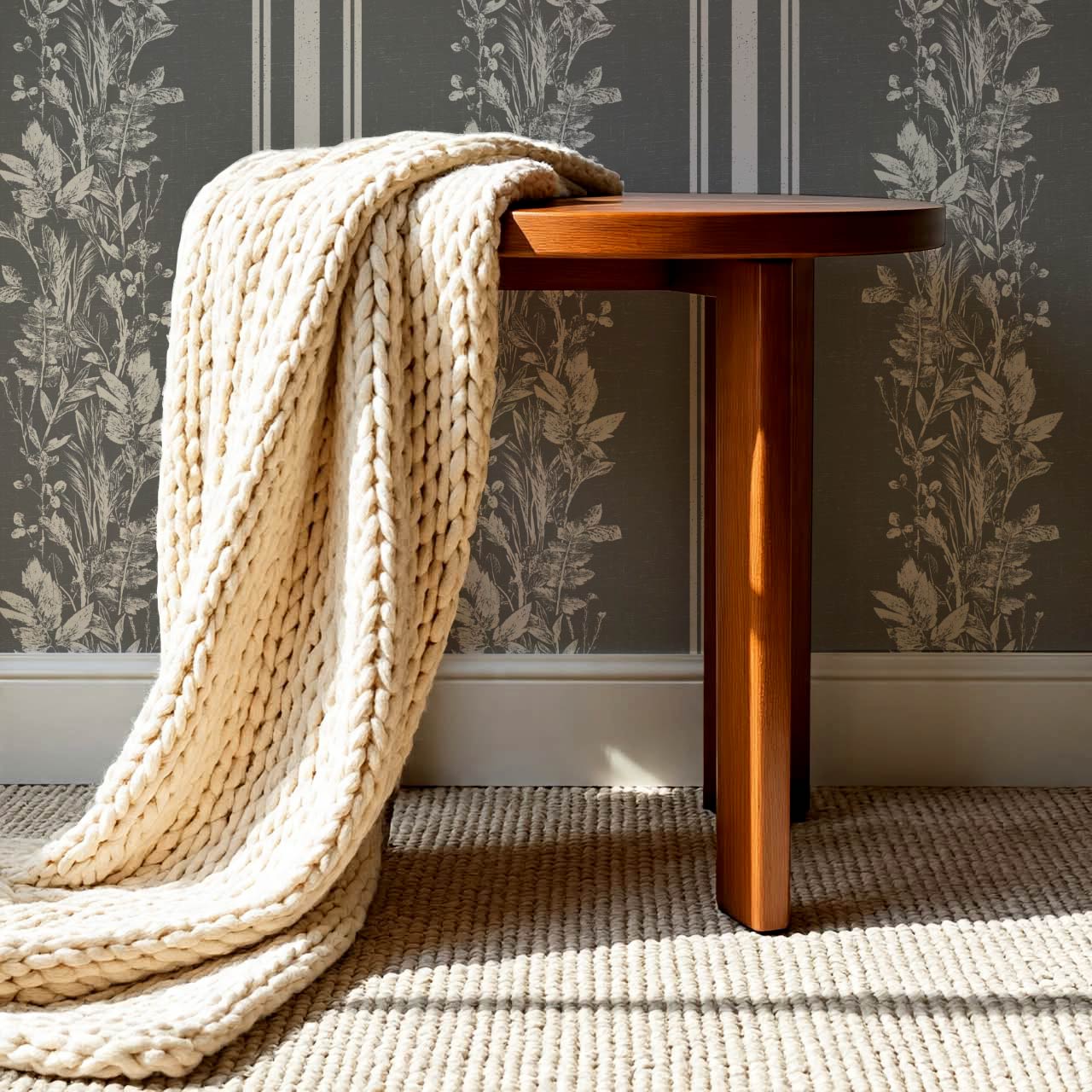 Sarai Wildflower Wide Stripes Slate Grey Wallpaper