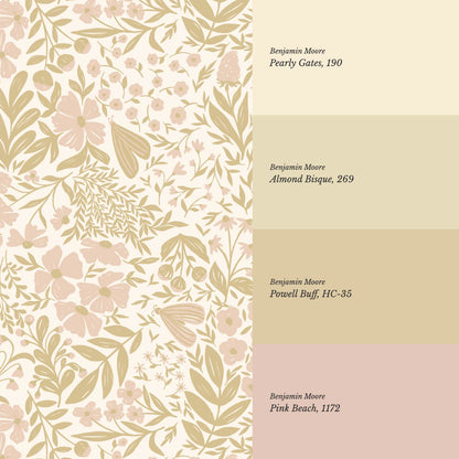Savannah Garden Grove Floral Gold Pink Wallpaper