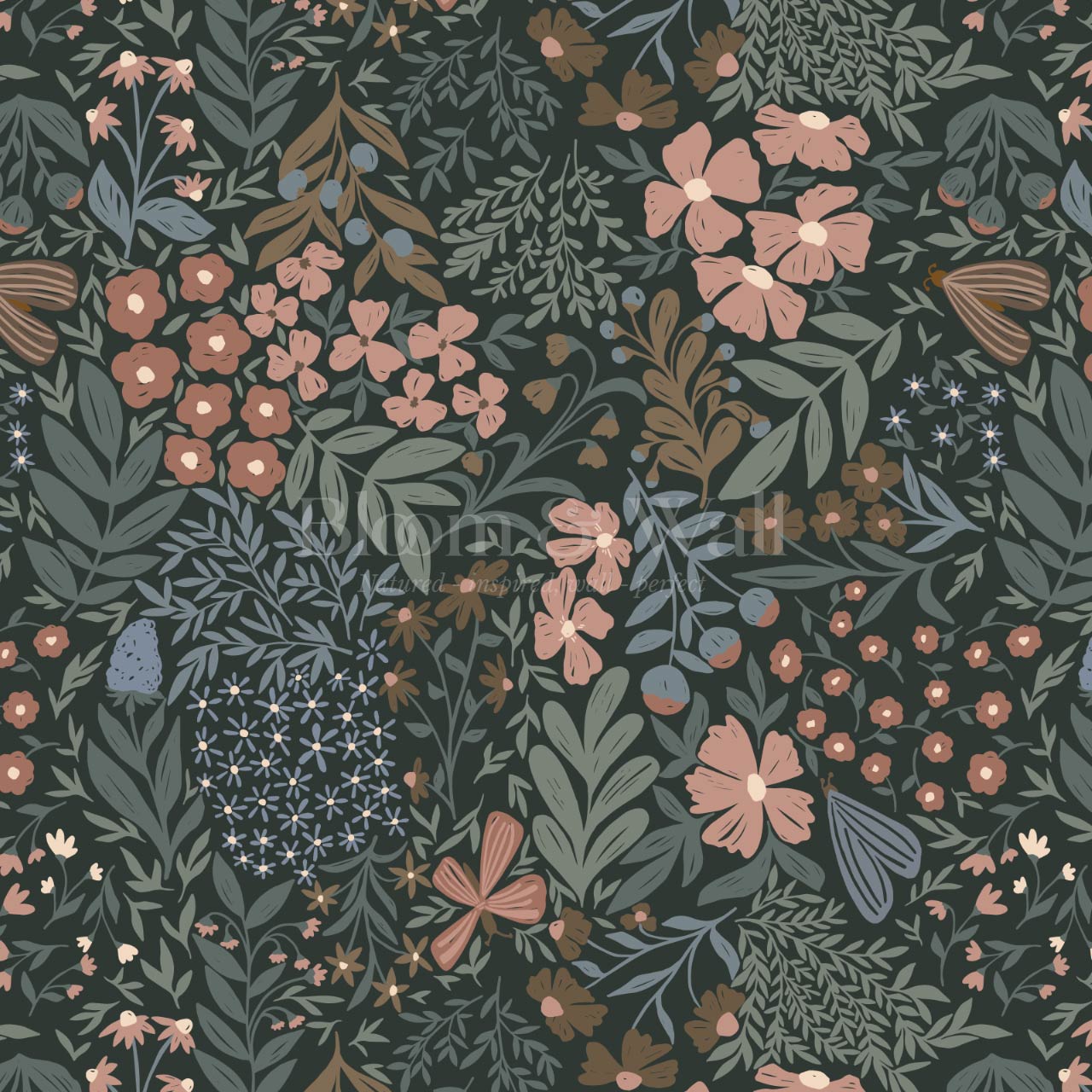 Savannah Garden Grove Floral Moody Green Wallpaper