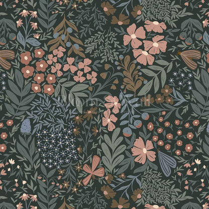 Savannah Garden Grove Floral Moody Green Wallpaper