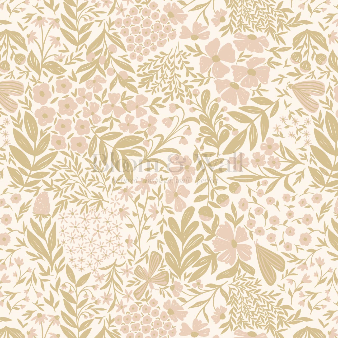 Savannah Garden Grove Floral Gold Pink Wallpaper