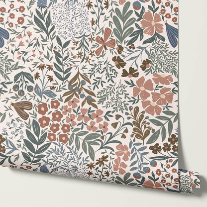 Savannah Garden Grove Floral Cream Earth Wallpaper